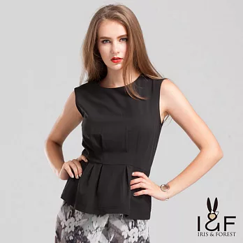 【INF】圓領收腰多摺顯瘦無袖上衣14096S黑色
