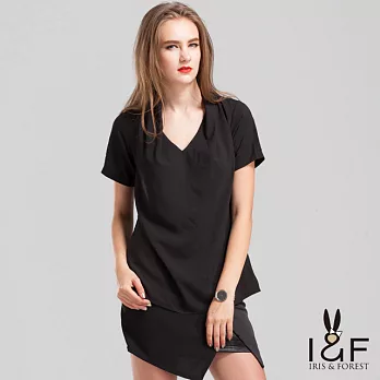 【INF】V領雪紡前短後長上衣14133S黑色