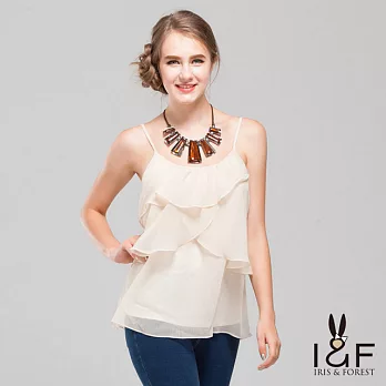 【INF】細肩帶多層荷葉邊短版背心14135S杏色