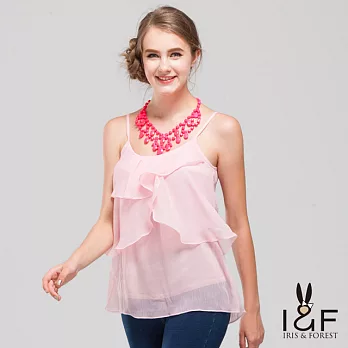 【INF】細肩帶多層荷葉邊短版背心14135S粉色