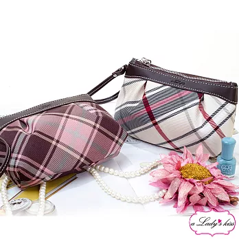 【a Lady ’s真皮】花漾新格紋拉鍊萬用包(2色)米蘭紅咖