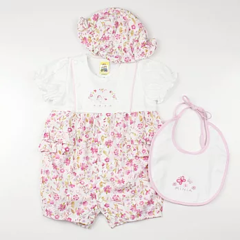 【愛的世界】MY BABY粉紅小花純棉短袖衣連褲套組三件組(不附禮盒)/6個月~1歲-台灣製-6M白色