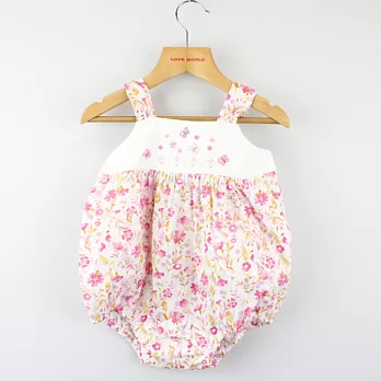 【愛的世界】MY BABY粉紅小花純棉背心型衣連褲 /6個月-台灣製-6M白色