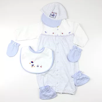 【愛的世界】MY BABY小小魚兒純棉長袖兩用嬰衣套組五件組(不附禮盒)/3~6個月-台灣製-3M白色