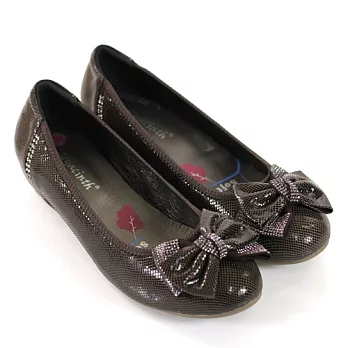 ◤Green Phoenix◥小牛皮-水鑽蝴蝶結內增高娃娃鞋40深咖啡