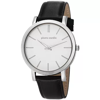 pierre cardin皮爾卡登 極簡定律皮帶錶-銀框X白