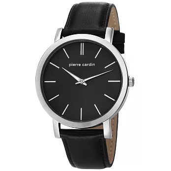 pierre cardin皮爾卡登 極簡定律皮帶錶-銀框X黑