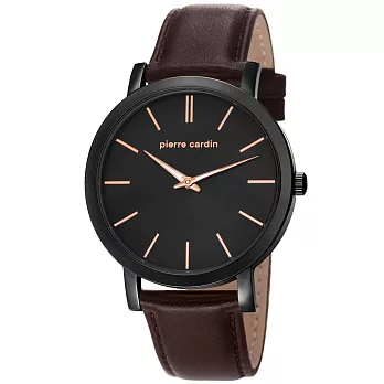 pierre cardin皮爾卡登 極簡定律皮帶錶-黑框X咖啡帶