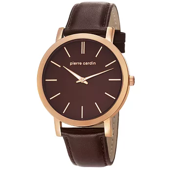pierre cardin皮爾卡登 極簡定律皮帶錶-玫瑰金框X咖啡帶