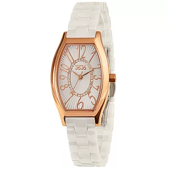 NATURALLY JOJO 光之女神晶鑽陶瓷時尚腕錶-白x玫瑰金/24mm白x玫瑰金