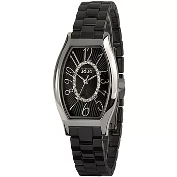 NATURALLY JOJO 光之女神晶鑽陶瓷時尚腕錶-黑/24mm