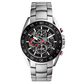 Michael Kors 星河悍將四環鏤空機械腕錶-黑x銀