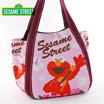 FUNNNY 日本同步銷售 芝麻街 限量款帆布包(大) 粉紅扶桑花