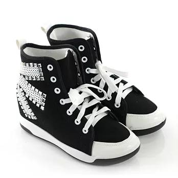 ◤Green Phoenix◥搶眼水鑽設計高筒內增高帆布休閒球鞋39黑色