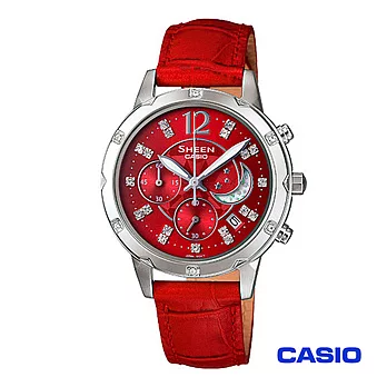 【CASIO卡西歐】弦月晶鑽真皮腕錶 SHE-5017L-4A