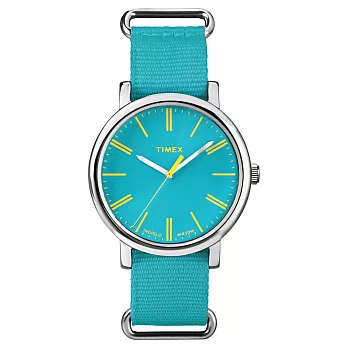 TIMEX 復刻系列絕佳工藝時尚腕錶-藍綠x帆布帶