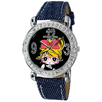 Jacques Farel Kids 可愛大頭女孩娃娃兒童腕錶-錶盤黑