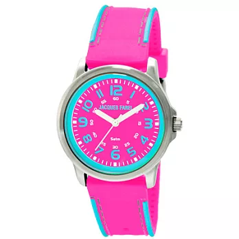 Jacques Farel Kids 繽紛甜心馬卡龍色系兒童腕錶-亮粉x藍