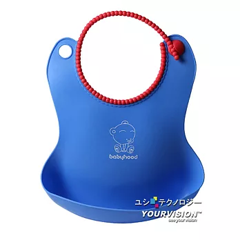 (單購)立體防水圍兜 軟膠口水巾(可調脖圍大小 可折疊 可清洗)_藍