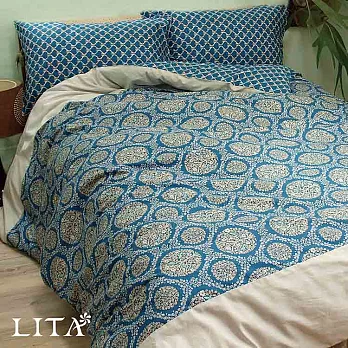 LITA麗塔【森林系列-藍森林】雙人四件純棉薄床包枕套組藍森林
