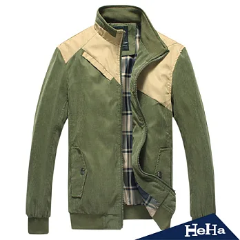 外套 修身拼接立領休閒夾克 軍綠-HeHa-2XL*