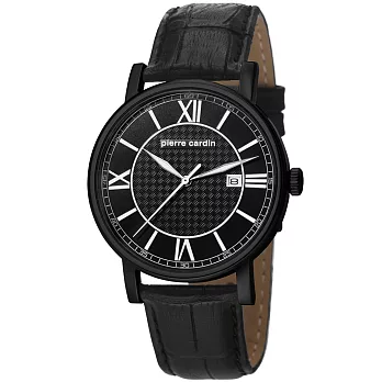 pierre cardin皮爾卡登 煦光夢迴菱格紋皮帶錶-黑