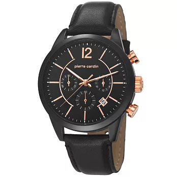 pierre cardin皮爾卡登 精粹主義計時皮帶錶-玫瑰金X黑