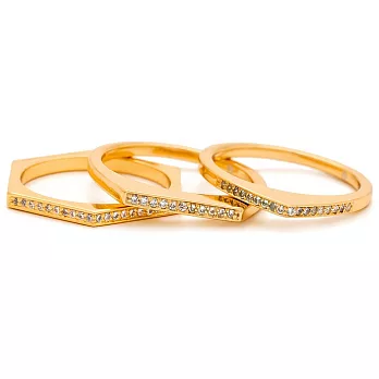 GORJANA 平衡骨 蜂巢六角 水滴造型 白鑽金色三環戒套組 Mila Shimmer Ring Set美規6號