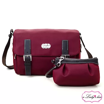 【a Lady ’s真皮】朵麗時髦感斜背包+拉錬包二件組(瀲紅)