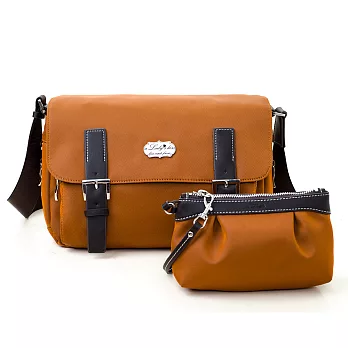 【a Lady ’s真皮】朵麗時髦感斜背包+拉錬包二件組(彩橘)