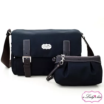 【a Lady ’s真皮】朵麗時髦感斜背包+拉錬包二件組(柔黑)