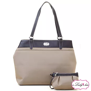 【a Lady ’s真皮】娜娜極簡牛津斜紋雙款托特包+拉錬包二件組(香檳)