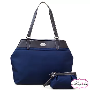 【a Lady ’s真皮】娜娜極簡牛津斜紋雙款托特包+拉錬包二件組(悠藍)