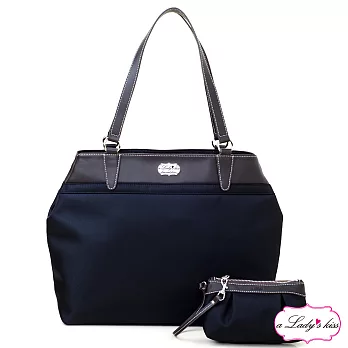 【a Lady ’s真皮】娜娜極簡牛津斜紋雙款托特包+拉錬包二件組(柔黑)