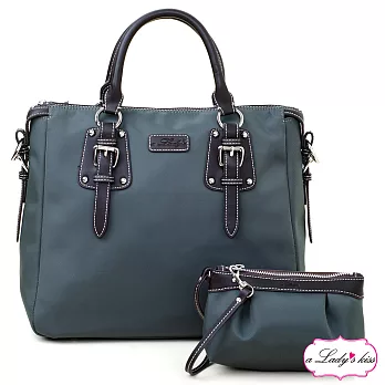 【a Lady ’s真皮】清新氣質OL通勤三用包+拉錬包二件組(岩灰)