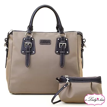 【a Lady ’s真皮】清新氣質OL通勤三用包+拉錬包二件組(香檳)