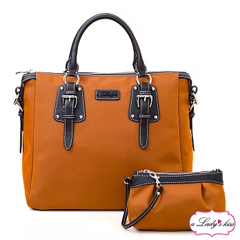 【a Lady ’s真皮】清新氣質OL通勤三用包+拉錬包二件組(彩橘)
