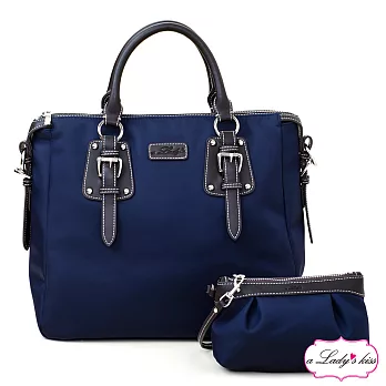 【a Lady ’s真皮】清新氣質OL通勤三用包+拉鍊包二件組(悠藍)