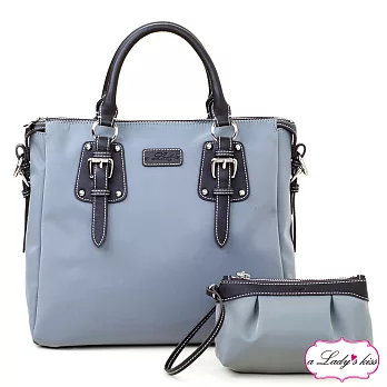 【a Lady ’s真皮】清新氣質OL通勤三用包+拉鍊包二件組(淺灰)