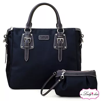 【a Lady ’s真皮】清新氣質OL通勤三用包+拉鍊包二件組(柔黑)