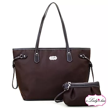 【a Lady ’s真皮】牛津文青極簡托特包+拉鍊包二件組(謐咖)