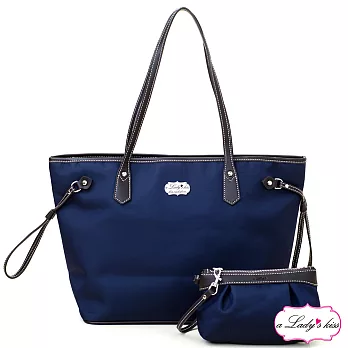 【a Lady ’s真皮】牛津文青極簡托特包+拉鍊包(悠藍)