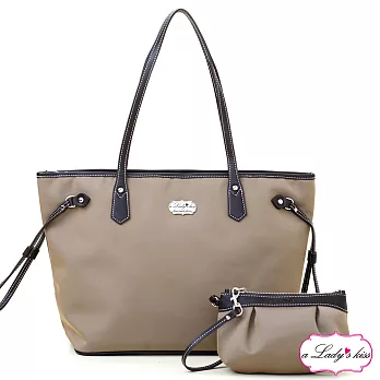 【a Lady ’s真皮】牛津文青極簡托特包+拉鍊包二件組(香檳)