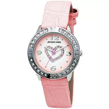 Jacques Farel Kids 熱戀四射晶鑽兒童腕錶-粉
