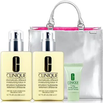 CLINIQUE 倩碧 新一代三步驟還原潤膚露200ml*2+七日按摩霜7ml+風尚銀采手提包