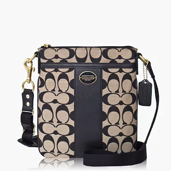 COACH 輕便型 織布皮飾邊肩背/斜背包(小款)_黑灰