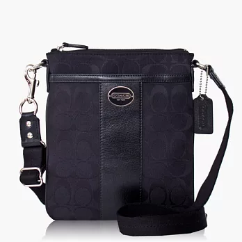 COACH 輕便型 織布皮飾邊肩背/斜背包(小款)_黑色