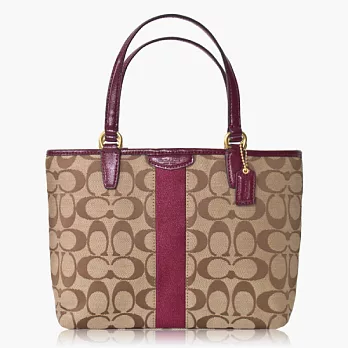 COACH 輕便型 織布手提/肩背/托特包(小款)_卡其/莓紫