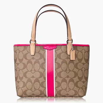 COACH 輕便型 PVC材質手提/肩背/托特包(小款)_卡其/桃紅