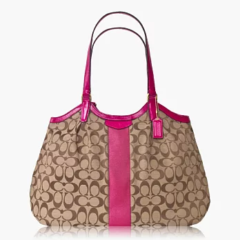 COACH實用型 織布手提/肩背托特包(大款)_桃紅